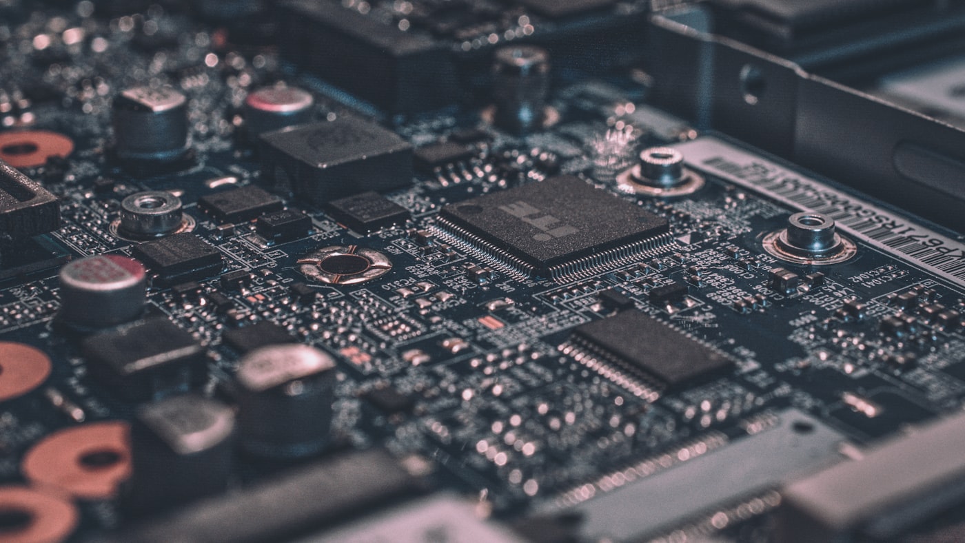 Macro close-up of a populated circuit board